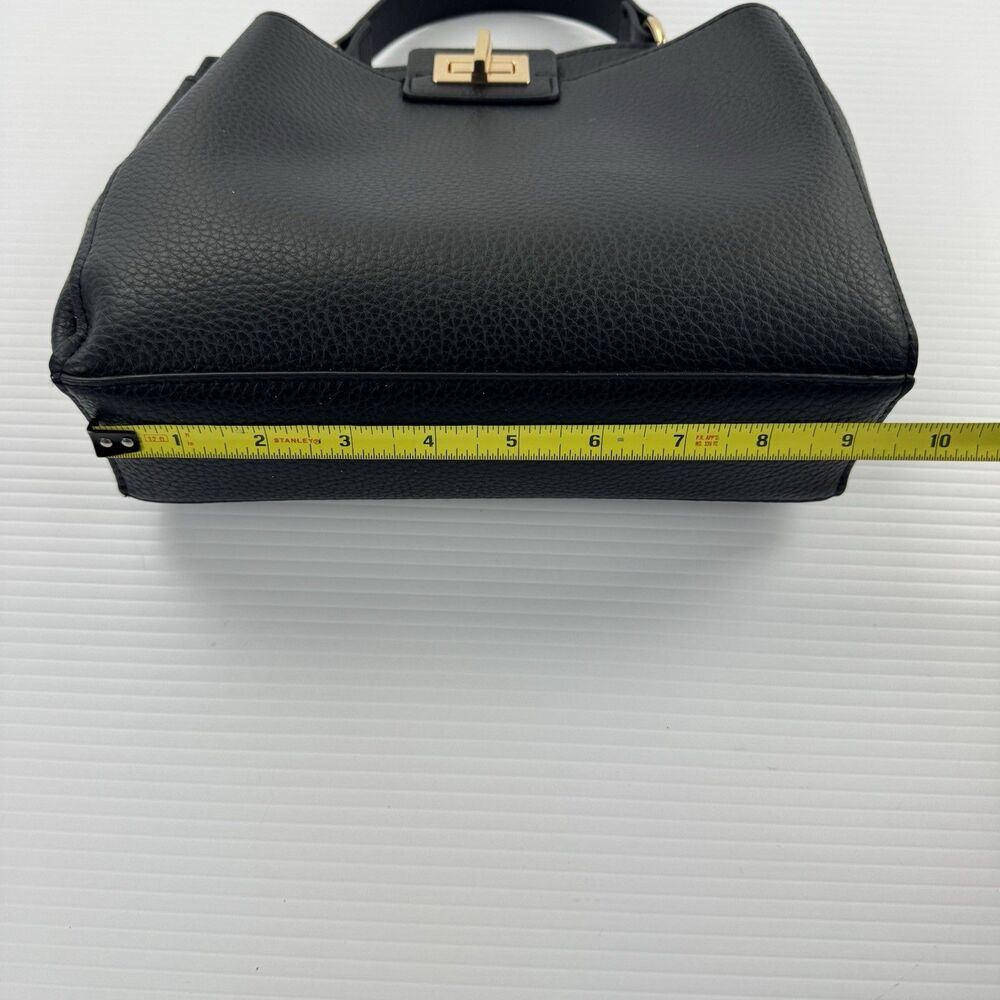 Black Faux Leather Top Handle Crossbody Bag Gold Turn Lock Purse - Picture 7 of 10